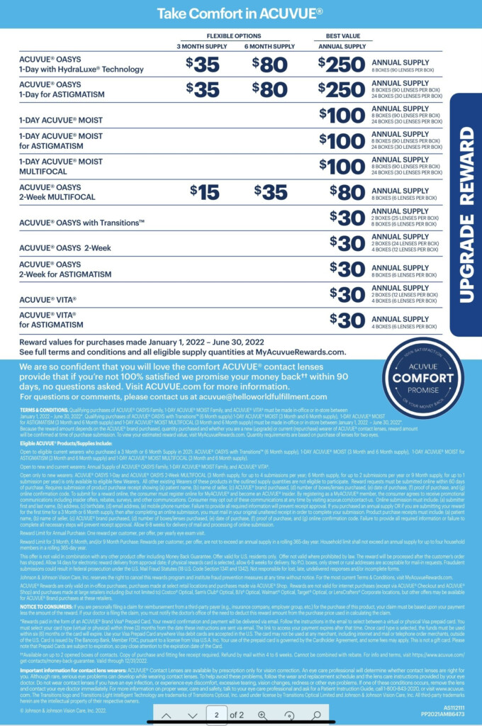 Contact Lens Rebate Forms